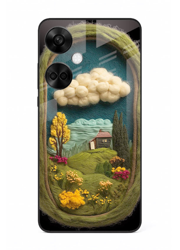 Framed Cottage Meadow scenic cottage meadow artwork OnePlus Nord CE3 glass back cover