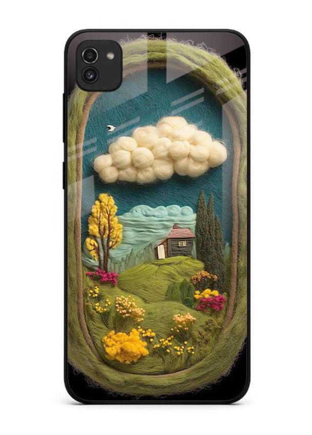 Framed Cottage Meadow scenic cottage meadow artwork Samsung A03 glass back cover