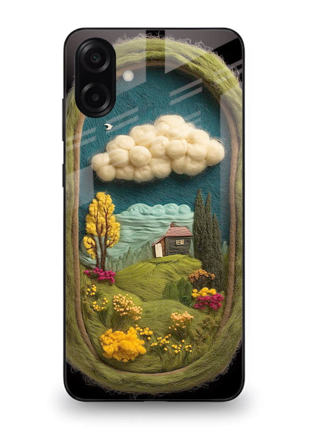 Framed Cottage Meadow scenic cottage meadow artwork Samsung M13 5G glass back cover