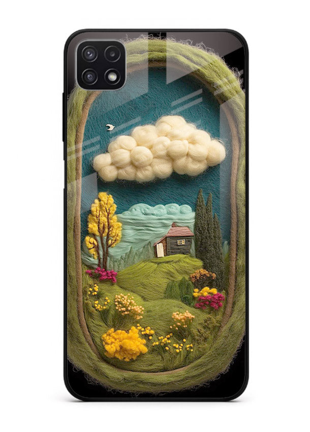 Framed Cottage Meadow scenic cottage meadow artwork Samsung A22 5G glass back cover