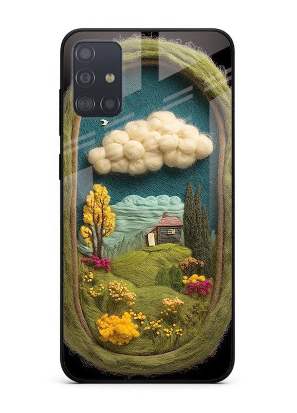 Framed Cottage Meadow scenic cottage meadow artwork Samsung A71 glass back cover