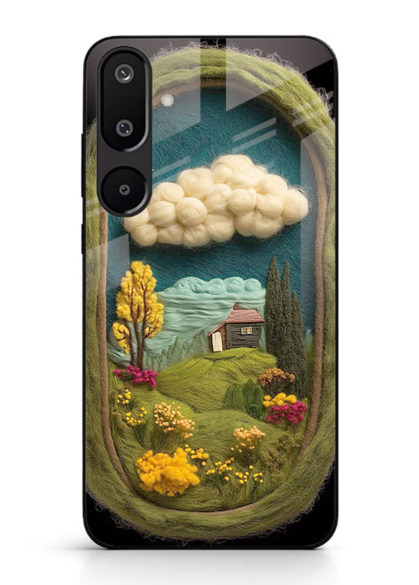 Framed Cottage Meadow scenic cottage meadow artwork Samsung M16 5G glass back cover