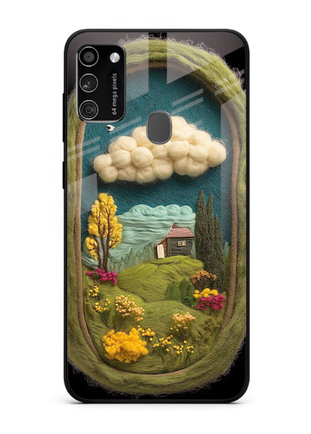 Framed Cottage Meadow scenic cottage meadow artwork Samsung M30s glass back cover