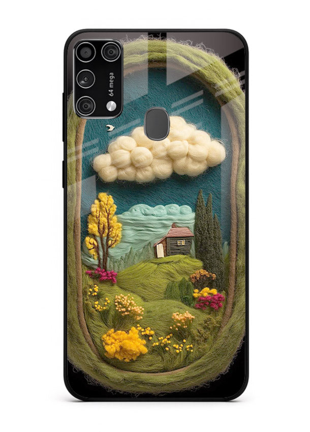 Framed Cottage Meadow scenic cottage meadow artwork Samsung M31 glass back cover