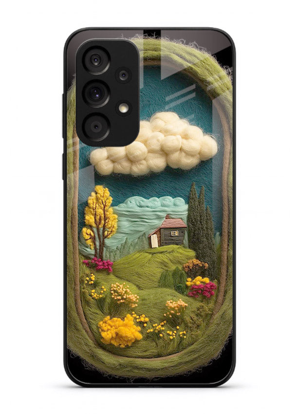 Framed Cottage Meadow scenic cottage meadow artwork Samsung A73 5G glass back cover