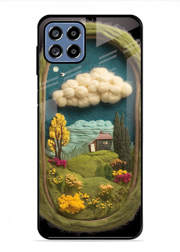 Framed Cottage Meadow scenic cottage meadow artwork Samsung A12 glass back cover