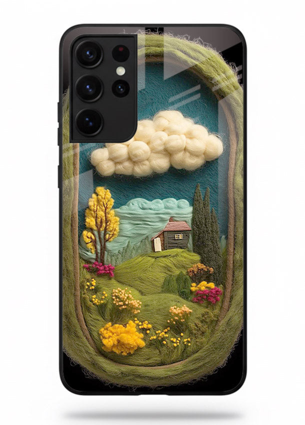 Framed Cottage Meadow scenic cottage meadow artwork Samsung S21 Ultra glass back cover