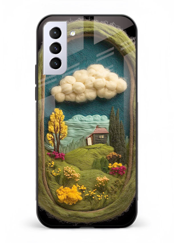 Framed Cottage Meadow scenic cottage meadow artwork Samsung S22 glass back cover