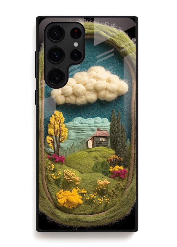 Framed Cottage Meadow scenic cottage meadow artwork Samsung S24 Ultra glass back cover