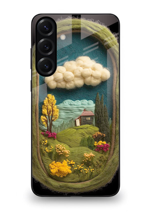 Framed Cottage Meadow scenic cottage meadow artwork Samsung M55 5G glass back cover