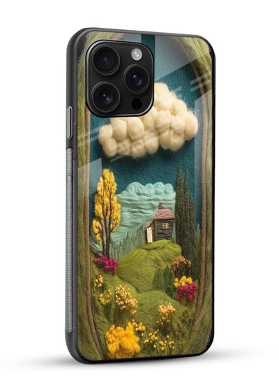 Framed Cottage Meadow scenic cottage meadow artwork glossy vibrant premium glass back cover - Angle Side
