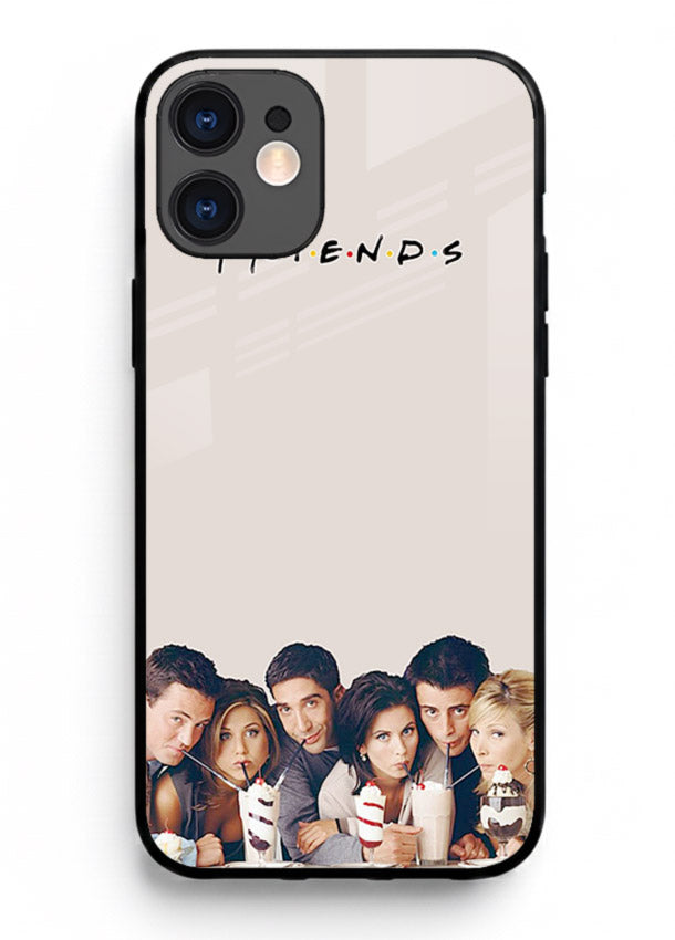 Minimal friends artwork printed on glossy tempered glass iPhone 12 back cover