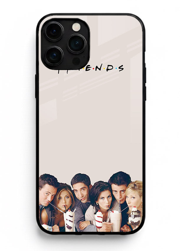 Minimal friends artwork printed on glossy tempered glass iPhone 13 Pro Max back cover