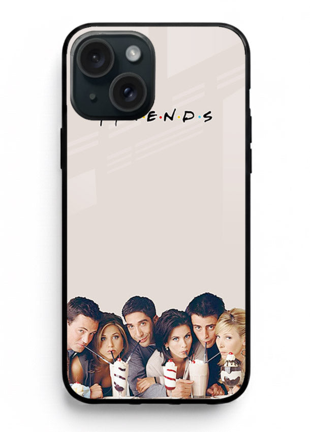 Minimal friends artwork printed on glossy tempered glass iPhone 14 back cover