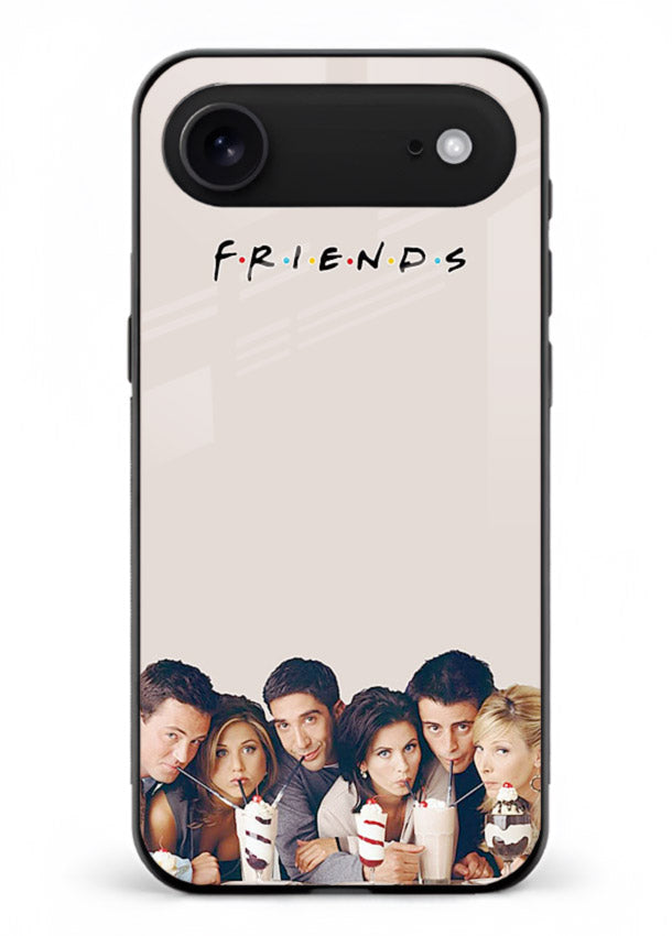 Minimal friends artwork printed on glossy tempered glass iPhone 18 Air back cover