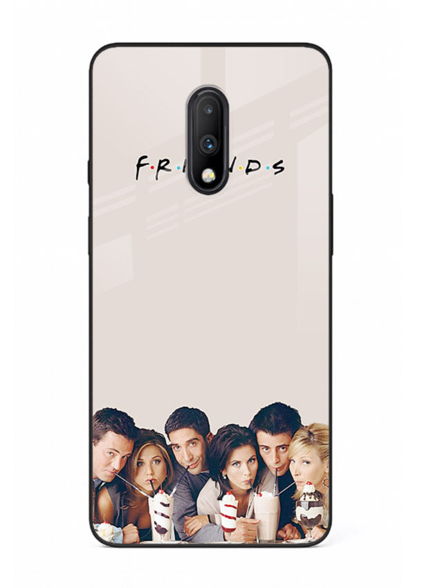 Minimal friends artwork printed on glossy tempered glass OnePlus 7 back cover