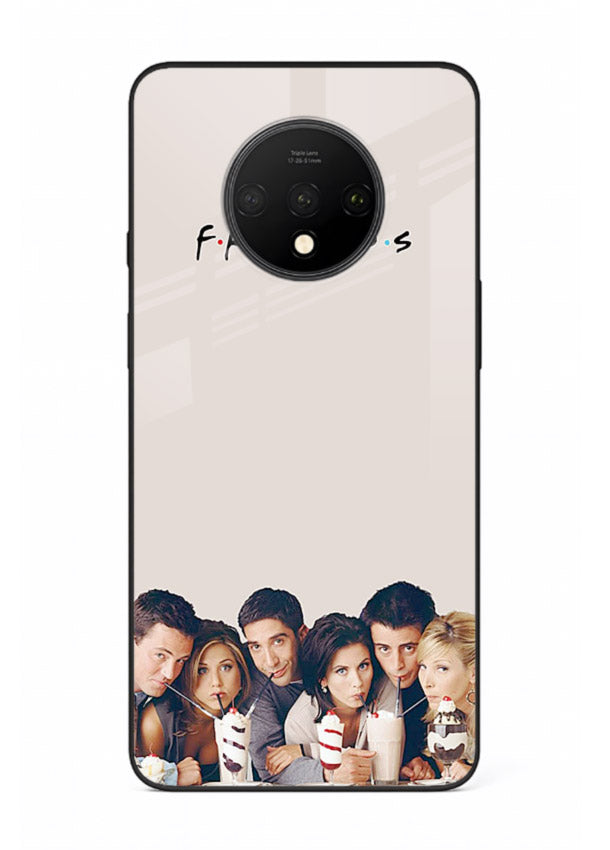 Minimal friends artwork printed on glossy tempered glass OnePlus 7T back cover