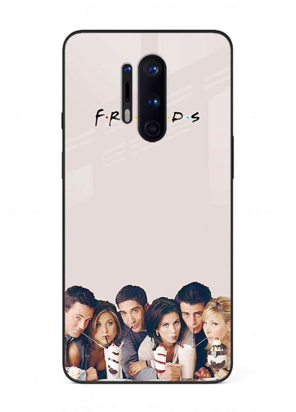 Minimal friends artwork printed on glossy tempered glass OnePlus 8 Pro back cover