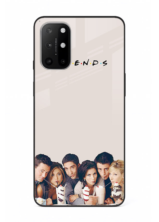 Minimal friends artwork printed on glossy tempered glass OnePlus 8T back cover