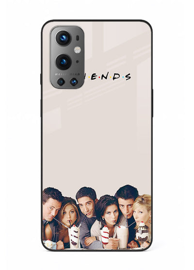 Minimal friends artwork printed on glossy tempered glass OnePlus 9 back cover