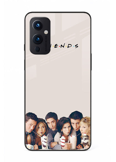 Minimal friends artwork printed on glossy tempered glass OnePlus 9 Pro back cover