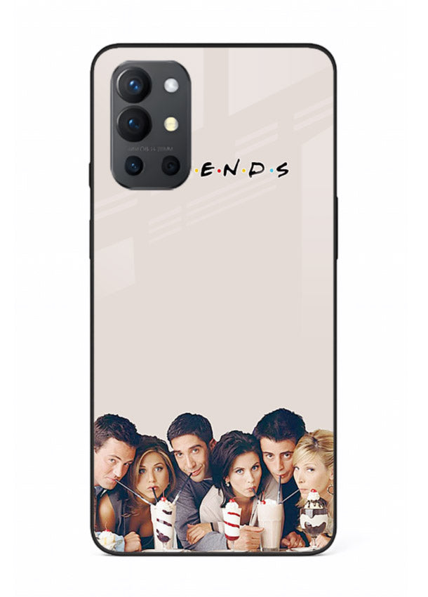 Minimal friends artwork printed on glossy tempered glass OnePlus 9R back cover