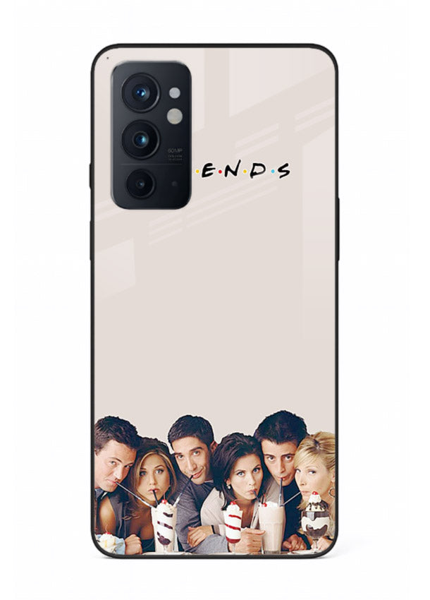 Minimal friends artwork printed on glossy tempered glass OnePlus 9RT back cover
