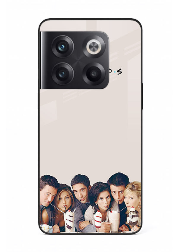 Minimal friends artwork printed on glossy tempered glass OnePlus 10T back cover