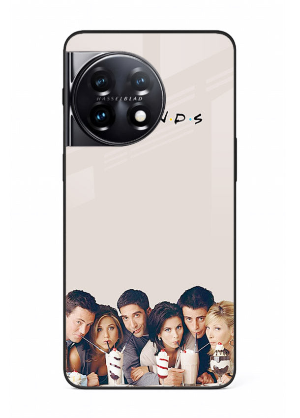 Minimal friends artwork printed on glossy tempered glass OnePlus 11R back cover
