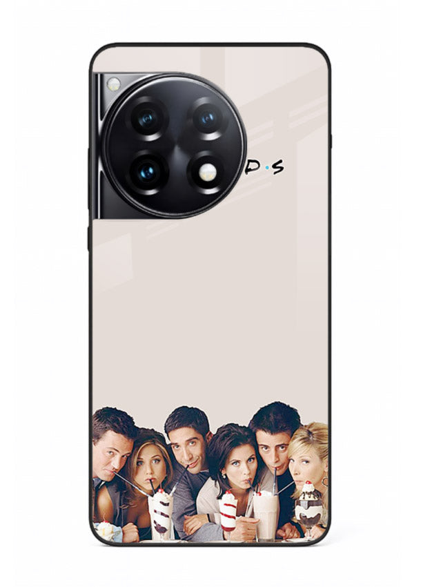 Minimal friends artwork printed on glossy tempered glass OnePlus 12R back cover