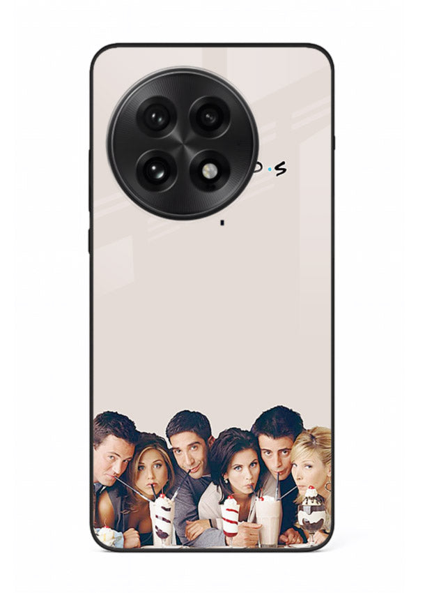 Minimal friends artwork printed on glossy tempered glass OnePlus 13R back cover