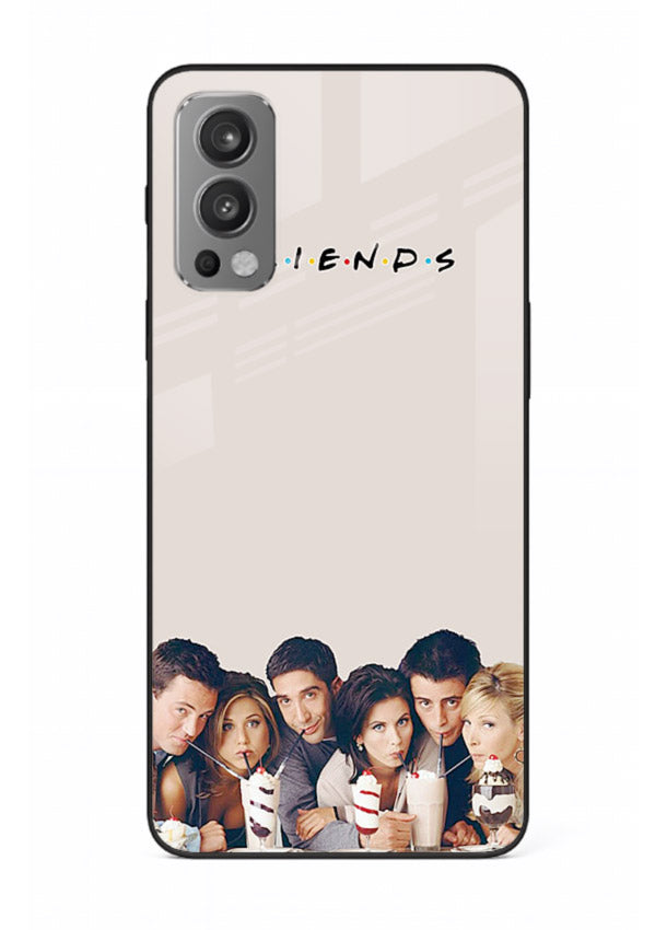 Minimal friends artwork printed on glossy tempered glass OnePlus Nord 2 back cover