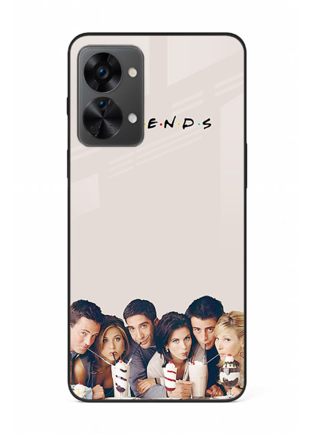 Minimal friends artwork printed on glossy tempered glass OnePlus Nord 2T back cover