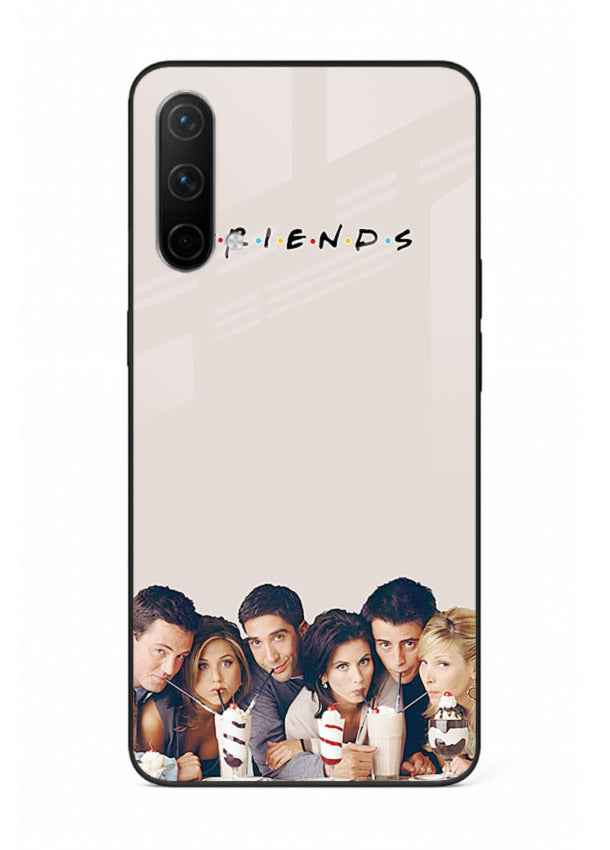 Minimal friends artwork printed on glossy tempered glass OnePlus Nord CE 5G back cover