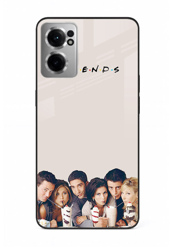 Minimal friends artwork printed on glossy tempered glass OnePlus Nord CE2 5G back cover