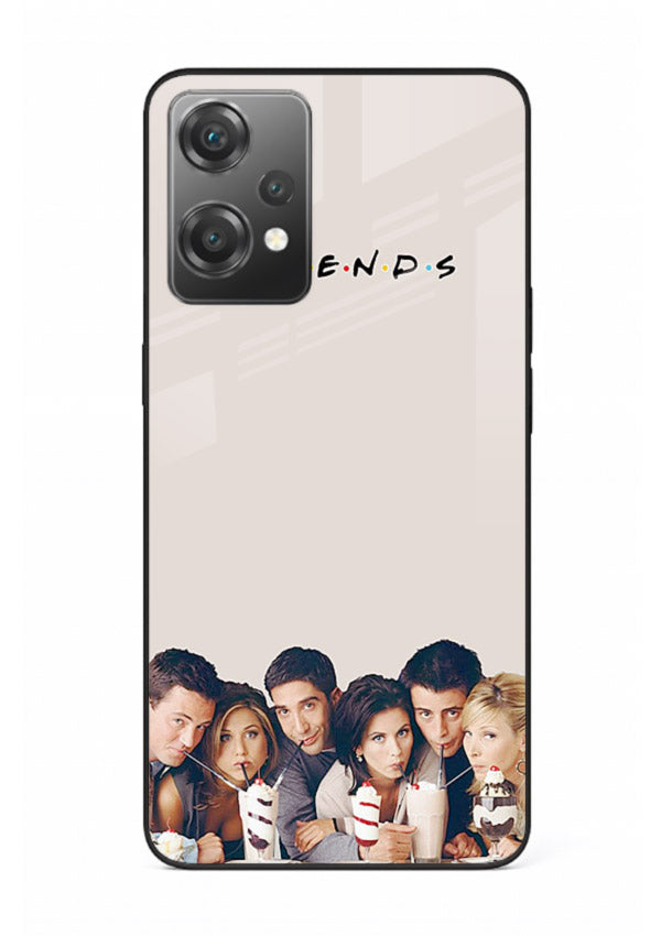 Minimal friends artwork printed on glossy tempered glass OnePlus Nord CE2 Lite 5G back cover