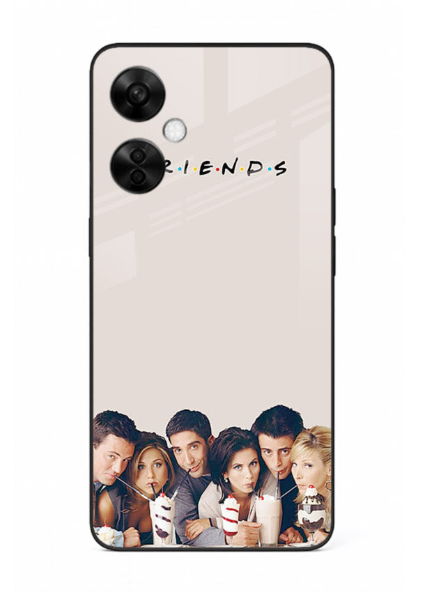 Minimal friends artwork printed on glossy tempered glass OnePlus Nord CE3 Lite back cover