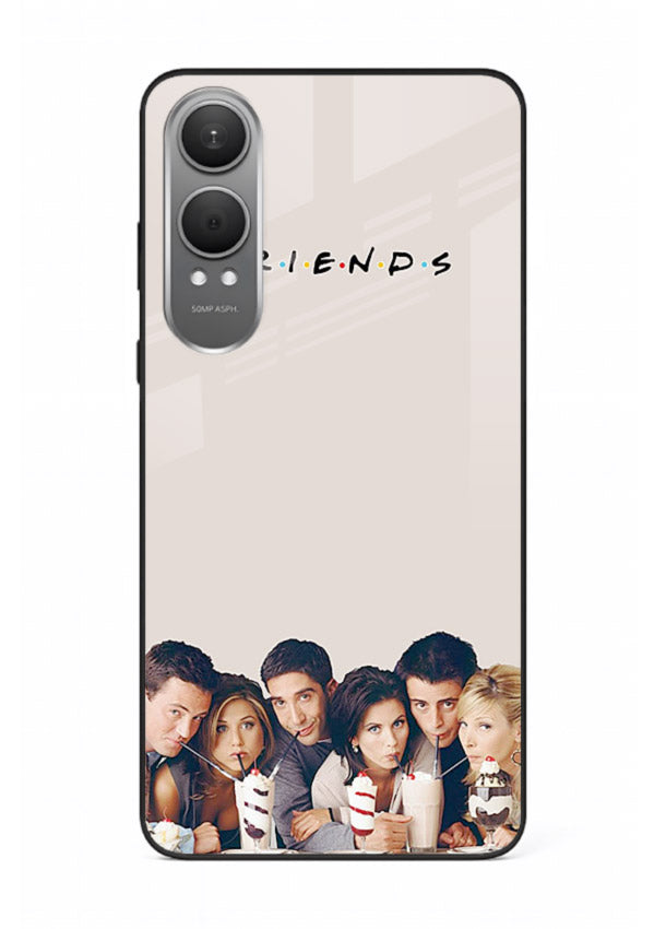 Minimal friends artwork printed on glossy tempered glass OnePlus Nord CE4 Lite back cover
