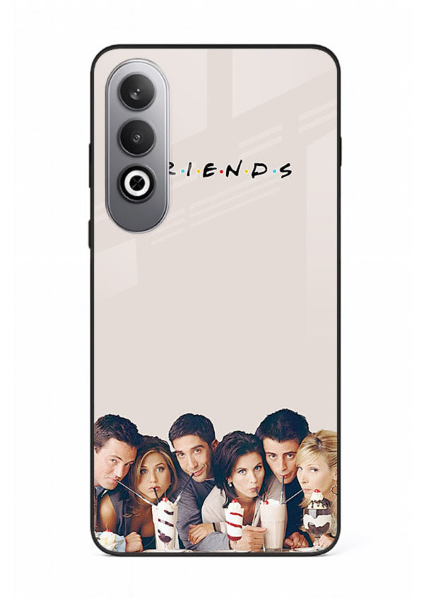 Minimal friends artwork printed on glossy tempered glass OnePlus Nord CE4 back cover