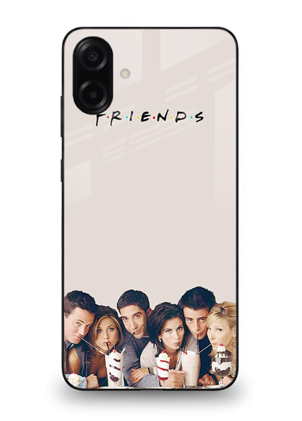 Minimal friends artwork printed on glossy tempered glass Samsung M13 5G back cover