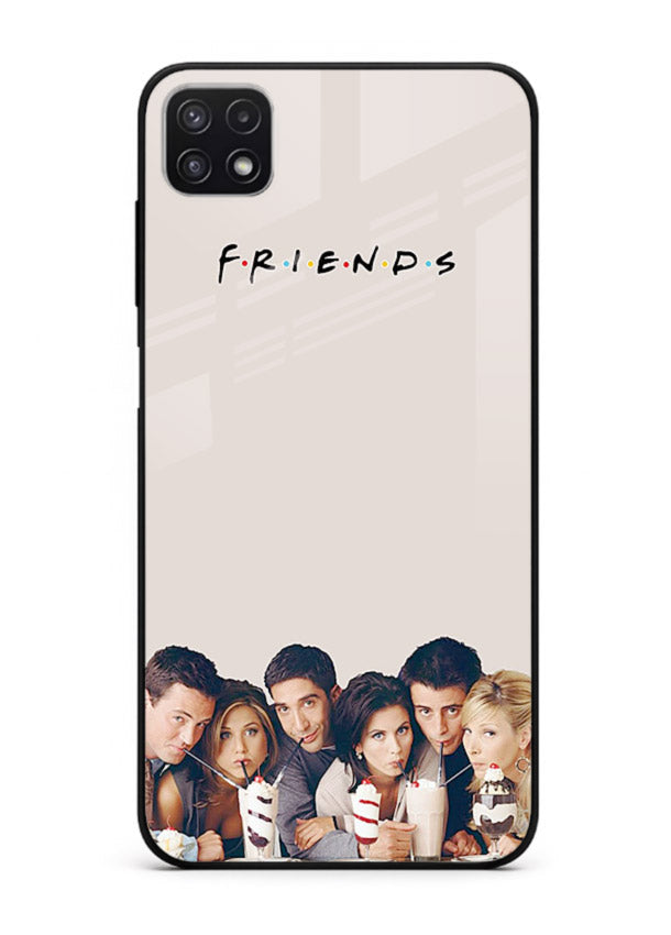 Minimal friends artwork printed on glossy tempered glass Samsung A22 5G back cover