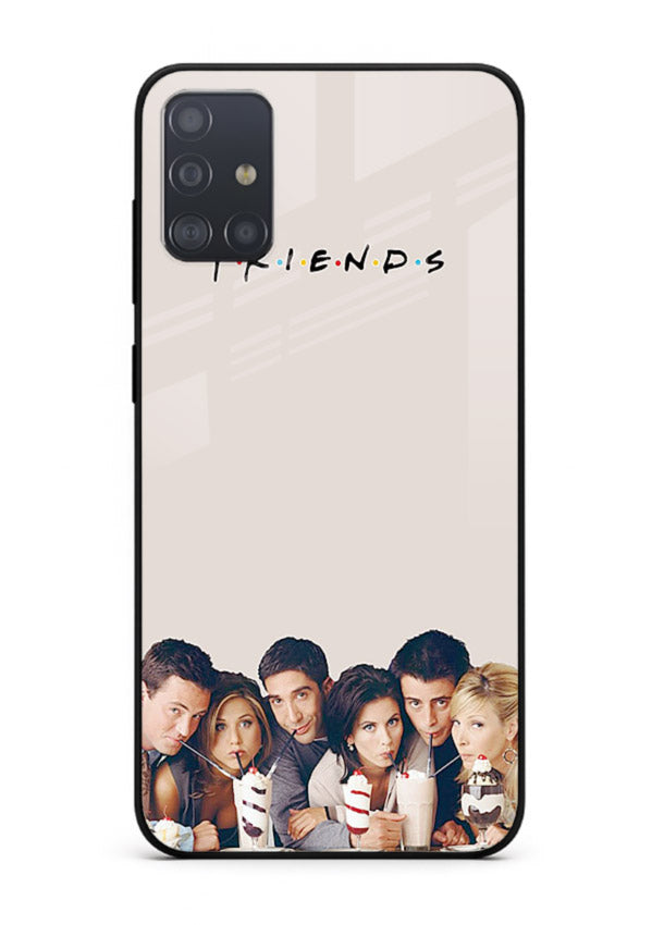 Minimal friends artwork printed on glossy tempered glass Samsung A51 back cover