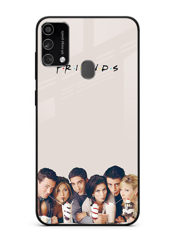 Minimal friends artwork printed on glossy tempered glass Samsung F41 back cover