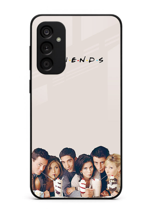 Minimal friends artwork printed on glossy tempered glass Samsung M15 5G back cover