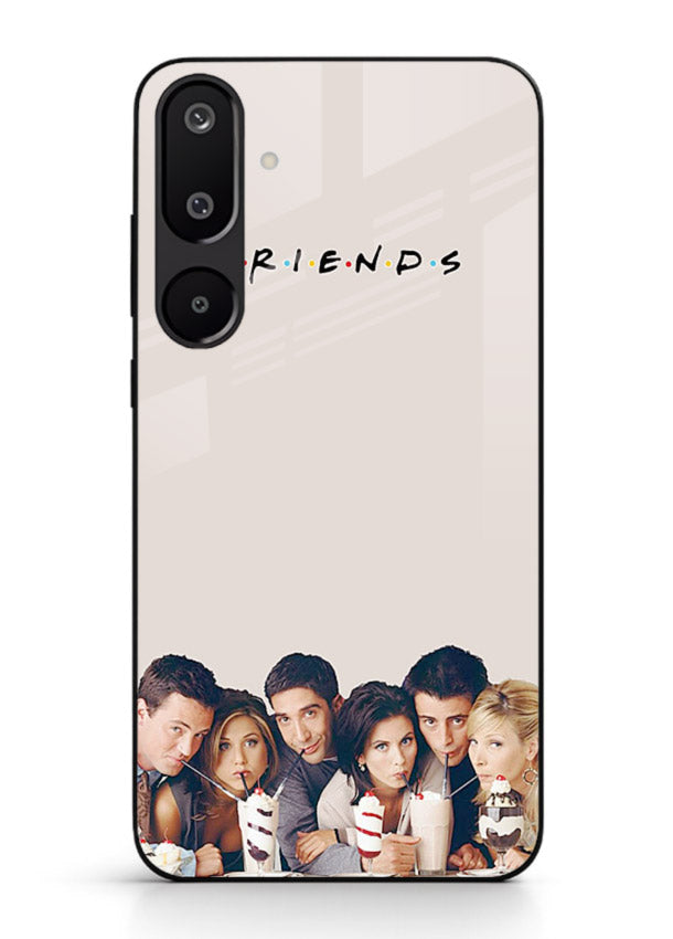 Minimal friends artwork printed on glossy tempered glass Samsung M16 5G back cover
