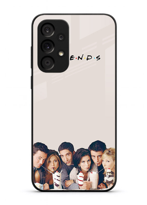 Minimal friends artwork printed on glossy tempered glass Samsung A73 5G back cover