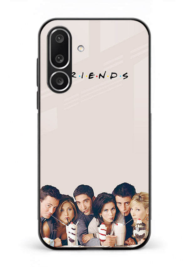 Minimal friends artwork printed on glossy tempered glass Samsung F56 5G back cover