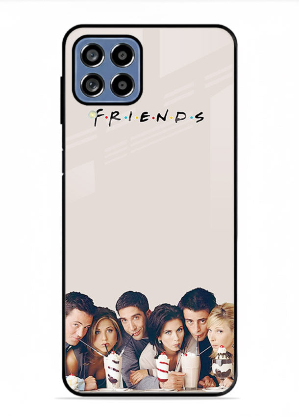 Minimal friends artwork printed on glossy tempered glass Samsung F12 5G back cover