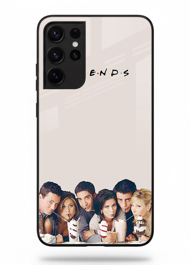 Minimal friends artwork printed on glossy tempered glass Samsung S21 Ultra back cover