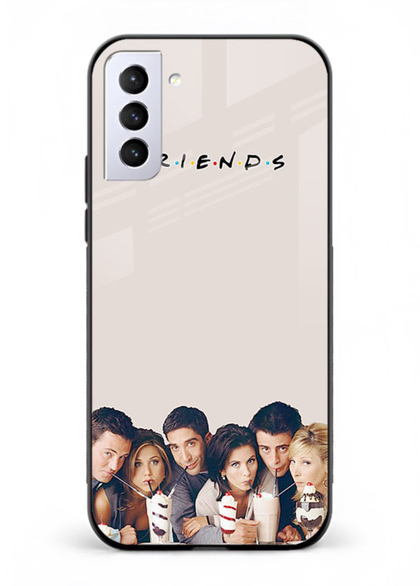 Minimal friends artwork printed on glossy tempered glass Samsung S21 FE back cover